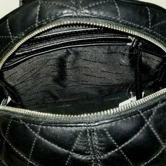 MICHAEL KORS RHEA ZIP MEDIUM BACKPACK BLACK QUILT LEATHER RABBIT FUR BAG NWT! - Picture 11 of 12